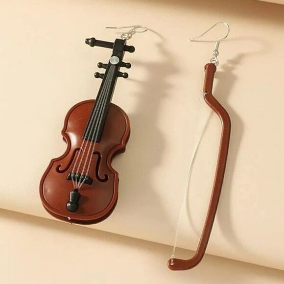 Violin & Bow Mismatch Earrings NWT - Picture 2 of 6